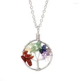 Pendant Necklaces Tree Of Life Seven Chakra Pink Green Amethysts Stone Crystal Wire Wrap Handmade For Jewelry Making ACC