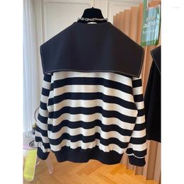 Women's Hoodies Grunge Oversized Hoodie Sudadera Mujer Clothes Sweatshirts Loose Casual Lapel Striped Pullover Doll Neck Top Black