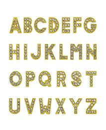 1300pcslot AZ Gold Colour full rhinestone Slide letter 8mm diy charms alphabet fit for 8MM leather wristband keychains9134365