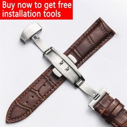 Universal quality Bands fit for ROLEX Strap Push Button Hidden Clasp Double press butterfly buckle Leather watch Brown 20mm268K