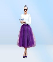 Fashion Regency Purple Tulle Skirts For Women Midi Length High Waist Puffy Formal Party Skirts Tutu Adult Skirts6042861