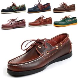 Men's Casual Genuine Leather Docksides Deck Lace Up Moccain Boat Shoes Loafers For Men Driving Fashion Women Shoes Wine Red 240105