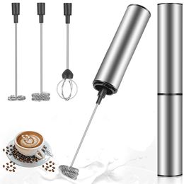 Viboelos Handheld Electric Milk Frother Stainless Steel Electric Blender Coffee Maker Whisk Powder Mixer USB Rechargeable 240105