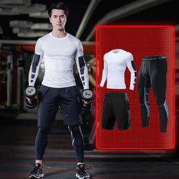 Mens Training Sportswear Set Gym Fitness Compression Tracksuit Suit Jogging Tight Sports Wear Clothes Dry Fit Lycra Leggings 240106