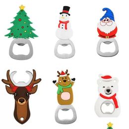 Openers Portable Christmas Bottle Opener Stainless Steel Snowman Xmas Tree Bear Deer Santa Shaped Gift Kitchen Drop Delivery Home Gard Dhn39