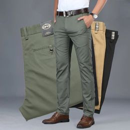 Cotton Casual Pants Mens Clothing Straight Business Green Black Khaki Trousers Male Brand 2023 240105