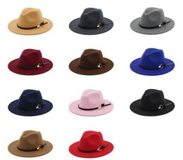 Fashion TOP hats for men women Elegant fashion Solid felt Fedora Hat Band Wide Flat Brim Jazz Hats Stylish Trilby Panama Caps5539306