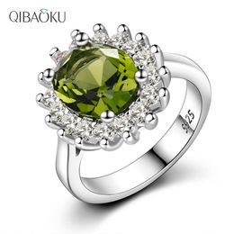 925 Sterling Silver Ring Flower Silver Rings with Peridot Stones Shining Luxury Wedding Engagement Rings for Women Jewellery 240105