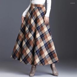 Skirts Plus Size 3XL Women Plaid Skirt Thick Warm Elegant Tall Waist Long 2024 Winter Casual Woollen Female