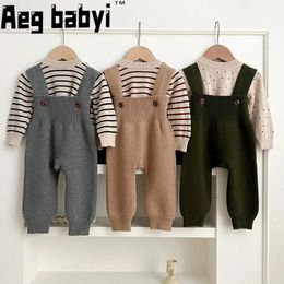 Baby Girls Boys Pants Kids Trousers Autumn Knitting Cotton Strap Infant Children Clothing Jumpsuits Overalls Sweater Set 240106