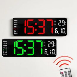 Digital Wall Clock Large Alarm Remote Control Date Week Temperature Dual Alarms LED Display Living Room Dec 240106