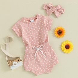 Clothing Sets Born Baby Girls Summer Outfits Floral Short Sleeve T Shirt Top Flower Shorts Headband Set Casual Infant