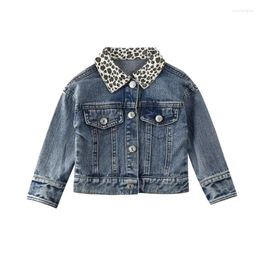 Jackets Autumn Coat Infant Baby Girl Jacket Kids Blue Denim Leopard Print Single Breasted Warm Outerwear Children Fashion