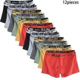 12 pieces Mens Underwear Men Cotton Underpants Male Pure Panties Shorts Breathable Boxer Comfortable soft Plus size 240105