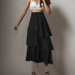 Skirts 2024 Tiered Pleated Long Skirt For Women Korean Casual Solid All-match A Line High Waist Mid-length Females Purple