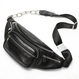 Chains waist belt bag women Fanny Pack bags luxury brand fashion genuine cow leather handbag hight quality sac banane femme 240106