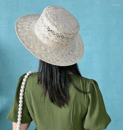 Berets 202405-hh5198A Chic Summer Handmade Sisal Grass Hollow Out Weaving Classic Fedoras Cap Men Women Panama Jazz Hat