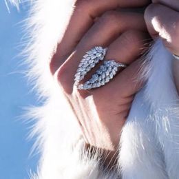 Rings GODKI Elegant Angel Wing Feather Full Cubic Zirconia Pave Women Bridal Engagement Adjustable Ring Jewellery Addiction
