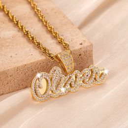 Iced Out Custom Name Necklace Double Layer Personalized Diamond Letter Pendant Stainless Steel Gold Chain Nameplate Jewelry Gift 240106