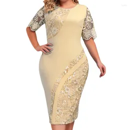 Ethnic Clothing African Dress Summer Fashion Lace Splice Party Women's Solid Round Neck Short Sleeve Pencil Elegant Commuter