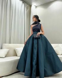 Classy Long Evening Dresses One Shoulder Satin Sleeveless A Line Floor Length Formal Occasion Dress