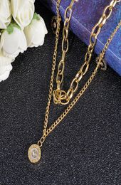 Luxury Double Layered 18K Gold Plated Round Pendant Necklace White Black Shell Jewelry1317491