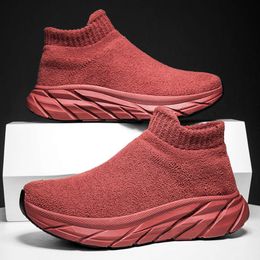 Hot Sale Fashion Red Socks Warm Plush Winter Sneakers Unisex Comfortable Platform Slip-on High Top Shoes Men
