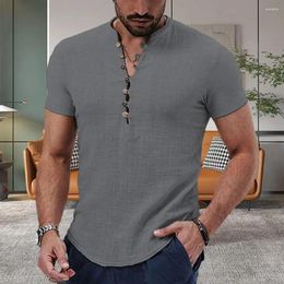Men's Casual Shirts Summer Shirt V-Neck Buttons Half Placket Men Short Sleeve Thin Daily Garment