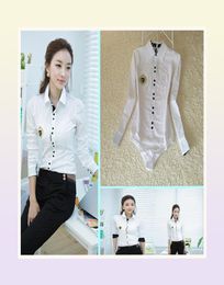 Fashion Women Body Shirt Long Sleeve Peter Pan Collar Blouses Ladies OL Bodysuit Plus Size Blusas Cardigan Women Tops256r9729627