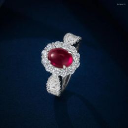 Cluster Rings 2024 S925 Silver 2.2 6 8 Red Corundum Sugar Bean Fashion And Temperament Ring