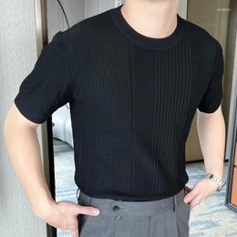 Men's T Shirts 2024 Knitted Short Sleeved T-shirt Men Summer Streetwear Korean Solid Colour Top Camisa Masculina Tee Shirt Homme Black White