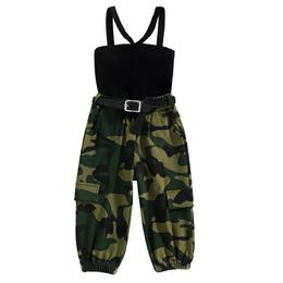 Shorts New Baby Girl Clothes Summer Girls Knitted Suspenders Sexy Tops Camouflage Leggings Trousers Suits Baby Casual Sports Suits