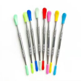 120mm Colourful Metal Wax Dabber Tools Smoking Accessories with silicone cap stainless steel smoking tool