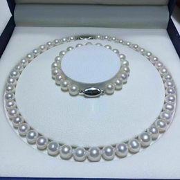 AAAA Japanese Akoya 910mm white pearl Necklace 18inch Bracelet 758in set 925s 240106