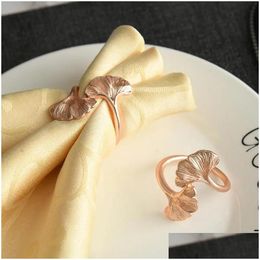 Napkin Rings Rings 10Pcs/Metal Rose Gold Apricot Leaf Napkin Ring Table Top Decoration Holder For Western Wedding Banquets Etc. Drop D Otqa5
