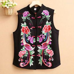 Ethnic Clothing 2024 Women Short Vest Elegant Vintage Chinese Sleeveless Jacket Tang Suit National Flower Embroidery