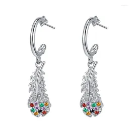 Dangle Earrings MeiBaPJ S925 Sterling Silver Light Luxury Tangcao Patterned Feather Fine Fashion Charm Wedding Jewelry For Woman