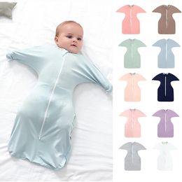 born Bedding Sleeping Bag Solid Cotton Baby Wraper Bodysuit Pyjamas For 09M Toddler Boys Girls Pyjamas Blankets Clothes 240105