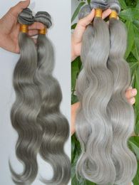 Silver Grey Hair Bundles Body Wave Virgin Brazilian Hair Wefts Extensions Grey Human Hair Weaving Wefts4283048