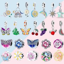 Loose Gemstones Sterling Silver Plant Butterfly Flower Fruit Charms Fit Original Diy Bracelet For Women Boutique Jewelry Making