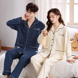 Men's Sleepwear 2024 Cotton Pajamas Set For Lovers Women And Men Matching Homewear Spring Autumn Cardigan Nightwear Female Male Pjs Pyjamas