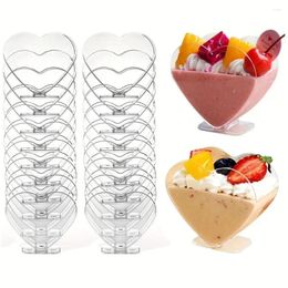 Disposable Cups Straws 10Pcs 3oz Heart Shape Transparent Plastic Tiramisu Mousse Cup Jelly Pudding Dessert Home Wedding Party Tableware