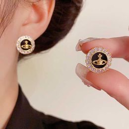 Stud Earrings Western Empress Dowager Silver Saturn Water Drops Long Sparkling Diamond Crystal Ear Studs Clip Two Wear Style Fashion for Women Jewelry 50gr