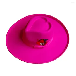 Berets Love Top 10cm Big Brim Fedora Hats Autumn Winter Woollen Jazz Hat Women's Fascinator Bow Fashion Wide Felt Panama Cap