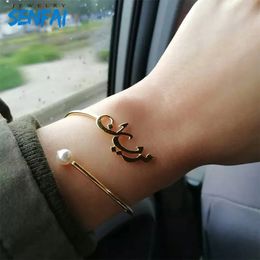 Custom Arabic Name Bangle for Women Personalized Stainless Steel Adjustable Pearl Bracelets Jewelry For Girls envio gratis 240106