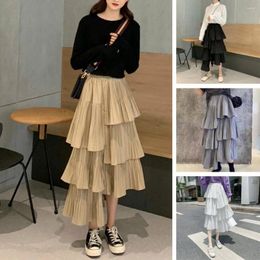 Skirts Women's Asymmetric Pleated Cake Skirt High Waist Layered Ruffle Hem Irregular Solid Colour Women 2024 Fashion