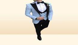 High Quality One Button Light Be Groom Tuxedos Peak Lapel Groomsmen Mens Suits WeddingPromDinner Blazer JacketPantsVestTie3759374