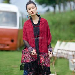 Ethnic Clothing 2024 The Chinese National Style Applique Embroidered Pocket Design Handmade Disc Buckle Double Wear Women Retro Coat T001