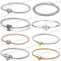 New 925 Silver New designer Charm Bracelet for Women Rose Gold Bangle Diamond Chain DIY fit Pandoras Moments Basic Bracelet with Logo Engagement Jewellery Gifts