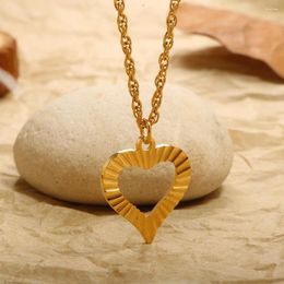 Chains Hollow Heart Pendant Necklace For Women Charm Gold Color Stainless Steel Unique Chain Shiny Jewelry Gift